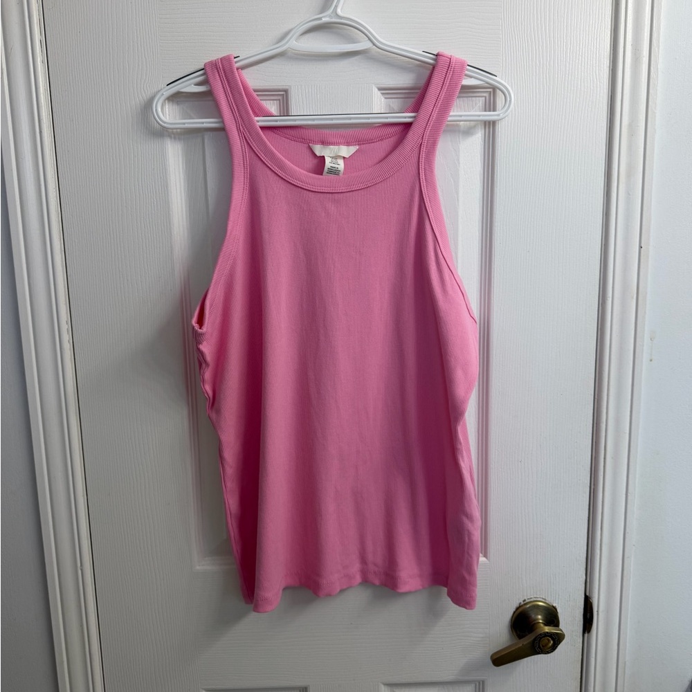 H&M Bubblegum Pink Ribbed Tank Top Women's XXL Cotton Stretch Y2K Summer Basic